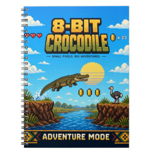 Krokodil, Retro-8-Bit-Pixel-Art Notizblock