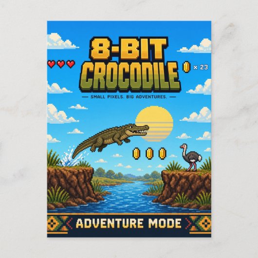 Krokodil, Retro-8-Bit-Pixelkunst Postkarte (Vorderseite)