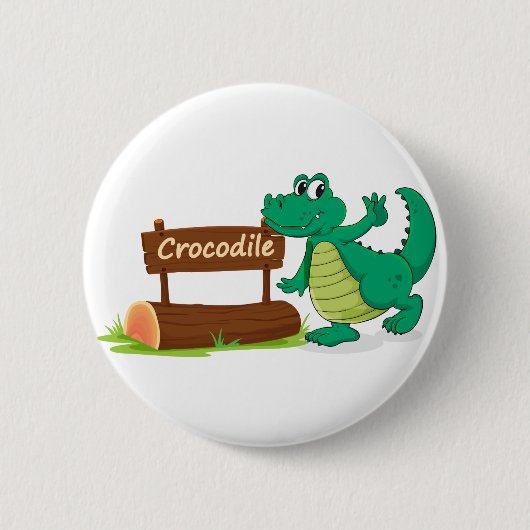 Krokodil und Namensschild Button (Vorderseite)