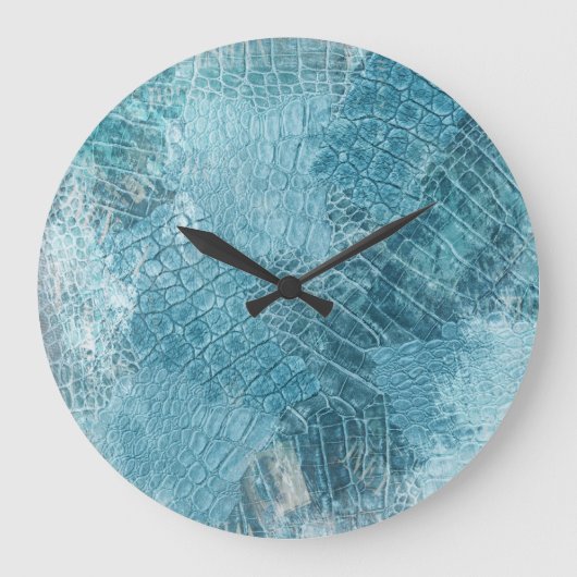 Krokodile Batik: Texturierte Stoffkunst Große Wanduhr (Vorderseite)