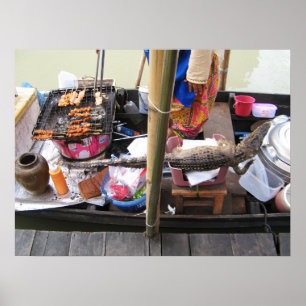 Krokodile Fleisch GRILLEN ... Thailand Street Food Poster
