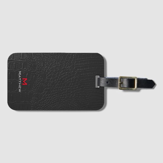 Krokodile Leder Textur rote Buchstaben Gepäckanhänger (Vorderseite (Horizontal))