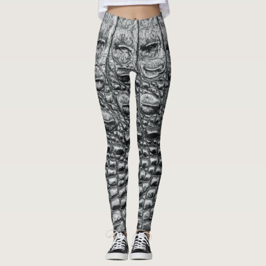 Krokodile Noir: Mystik aus schwarzem Leder Leggings (Vorderseite)