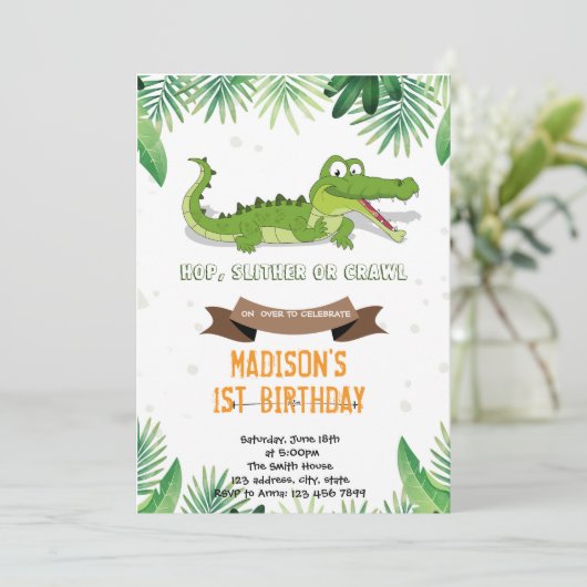 Krokodile Party Einladung (Stehend Vorderseite)