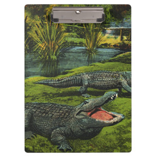 Krokodile, Vintage Meeresleben Reptilien Tiere Klemmbrett