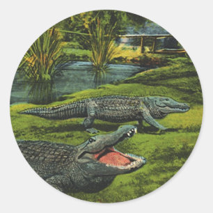 Krokodile, Vintage Meeresleben Reptilien Tiere Runder Aufkleber