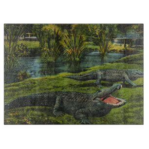 Krokodile, Vintage Meeresleben Reptilien Tiere Schneidebrett