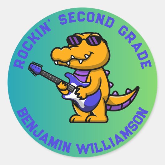 Krokodile zurück zur Schule - individueller Notenn Runder Aufkleber (Vorderseite)