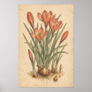 Krokus-Botanikdruck   Frühlingsblumenstudie Poster