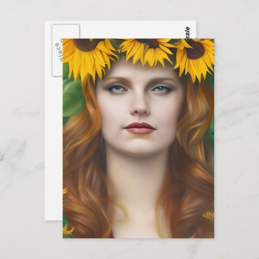 Krone der Sonnenblume Frau Postkarte (Vorne/Hinten)