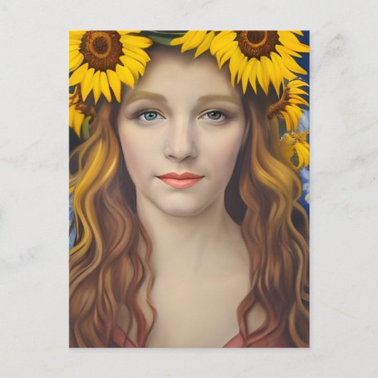 Krone der Sonnenblume Frau Postkarte (Vorderseite)