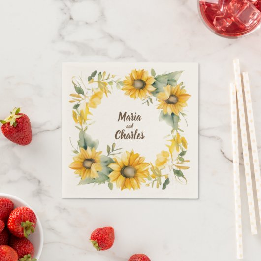 Krone der Sonnenblumen: Personalisierte Hochzeit v Serviette (Beispiel)