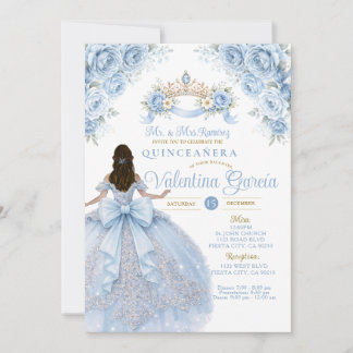 Krone Dusty Blue Krone Gold Quinceañera Einladung