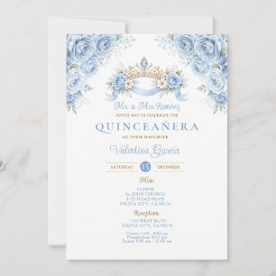 Krone Dusty Blue Krone Gold Quinceañera Floral Einladung
