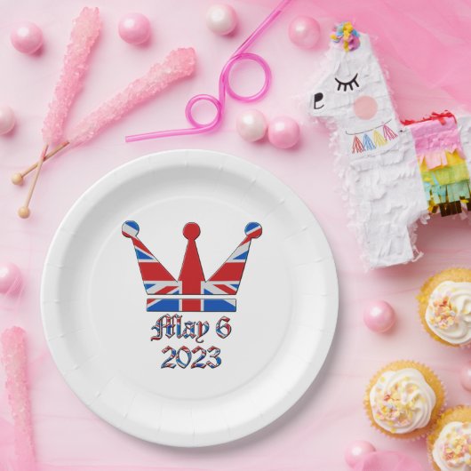 Krone mit Union Jack King Coronation Pappteller (Party)