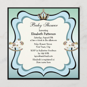 Krone & Schaukelpferde Blau Baby Shower Einladung