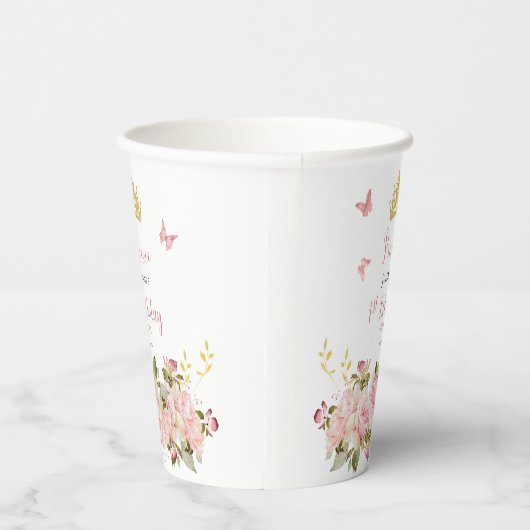 Krone | Schmetterlinge BlumenPrinzessin 1. Geburts Pappbecher (Rechts)