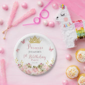 Krone | Schmetterlinge BlumenPrinzessin 1. Geburts Pappteller (Party)