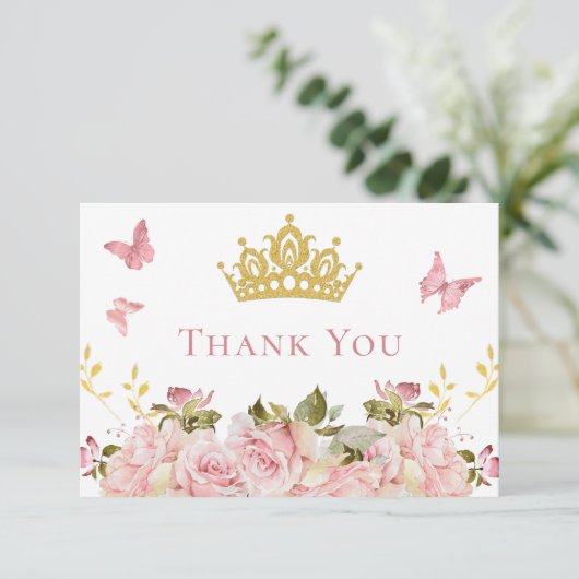 Krone | Schmetterlinge Blütenstaudusche Dankeskarte (Stehend Vorderseite)