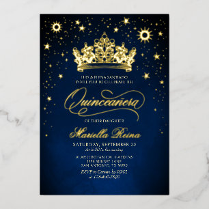 Krone Tiara Navy Gold Quinceañera Einladung