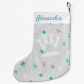 Krone und Blauer Schneeflocken Erste Weihnachtszei Kleiner Weihnachtsstrumpf (Rückseite)