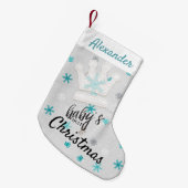 Krone und Blauer Schneeflocken Erste Weihnachtszei Kleiner Weihnachtsstrumpf (Vorderansicht (hängend))