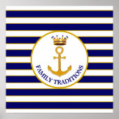 Krone und goldener Anker auf blau und weiß Poster (Vorne)