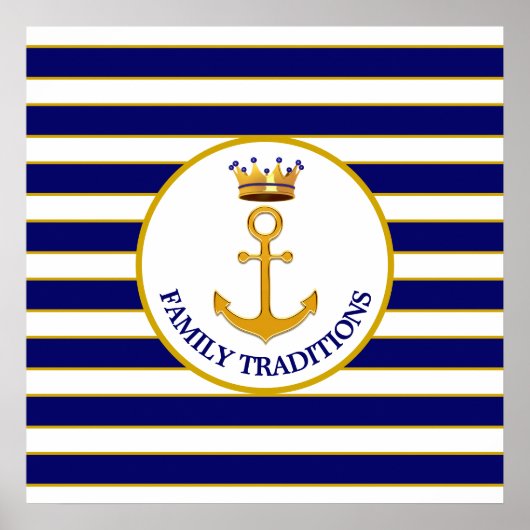 Krone und goldener Anker auf blau und weiß Poster (Vorne)