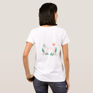 Krone und High Heels – Glamouröses Rosa- und Mint- T-Shirt