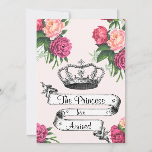 Krone und Rose Prinzessin Ankunft Geburtsankündigu Ankündigung (Vorderseite)