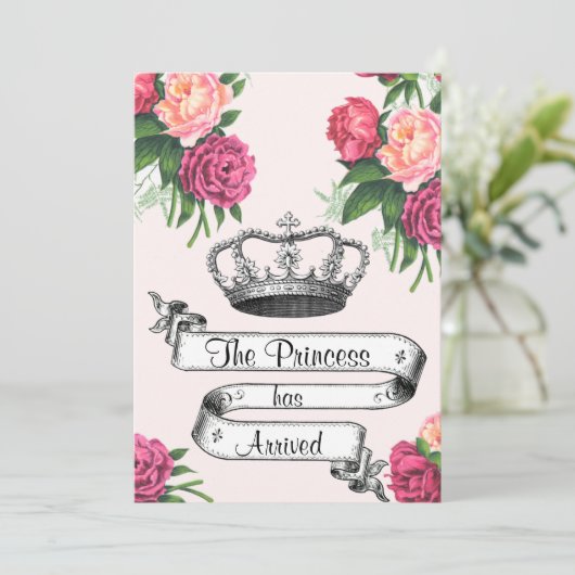 Krone und Rose Prinzessin Ankunft Geburtsankündigu Ankündigung (Stehend Vorderseite)