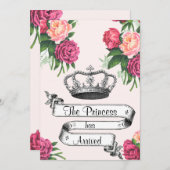 Krone und Rose Prinzessin Ankunft Geburtsankündigu Ankündigung (Vorne/Hinten)