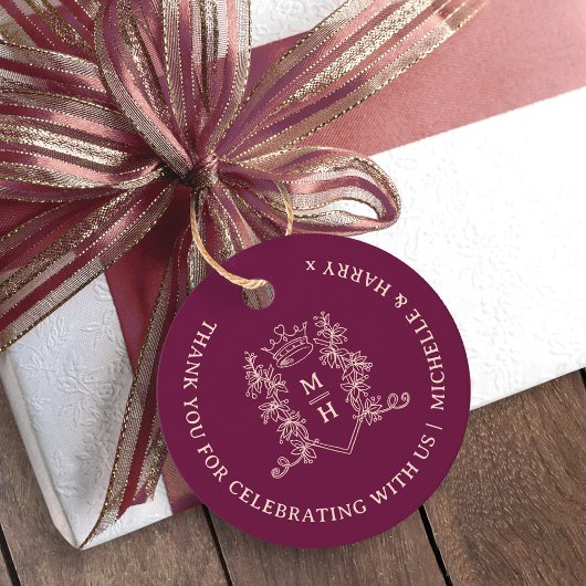 Kronen-Blätter gezeichnet monogramm Hochzeit Geschenkanhänger