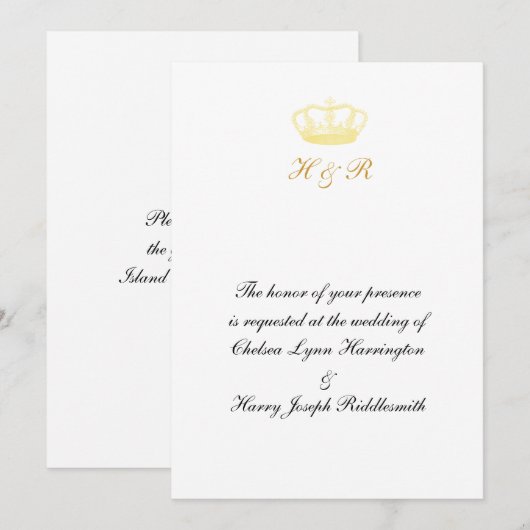 Kronen-Designs - Gold Einladung (Vorne/Hinten)