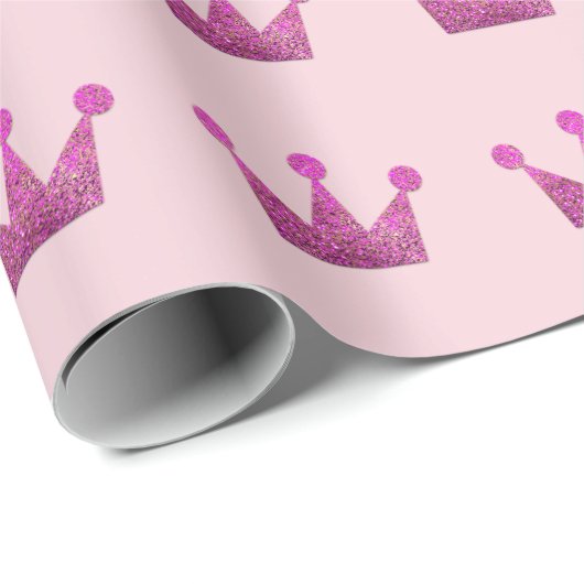 Kronen Glitzer Rosa Abschluss Pink Fuchsia Pastell Geschenkpapier (Rolleneckpunkt)