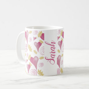Kronen Herz Rosa Wasserfarbe Monogrammiert Kaffeetasse