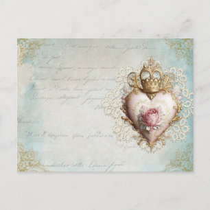 Kronen-Herz-Vintage-Collage-Postkarte Postkarte
