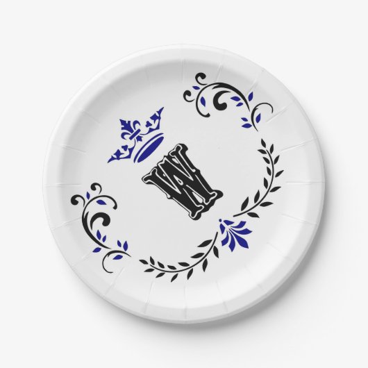 Kronen-Kranz-Monogramm 'W' Pappteller (Vorderseite)
