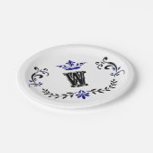 Kronen-Kranz-Monogramm 'W' Pappteller (Schrägansicht)