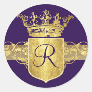 Kronen-Monogramm, Goldtöne Runder Aufkleber