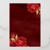 Kronen-Rote Rosen Quinceanera Gold Folieneinladung (Rückseite)