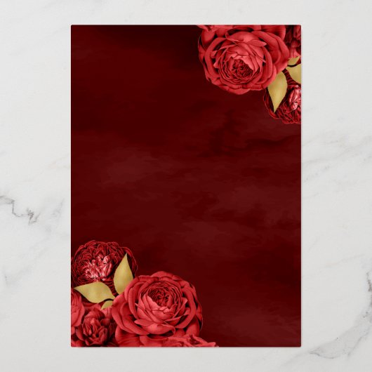 Kronen-Rote Rosen Quinceanera Gold Folieneinladung (Rückseite)