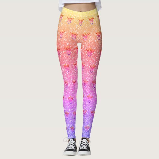 Kronen- und Herzpastel Print Leggings (Vorderseite)