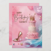 Kronen und High Heel Schuhe Happy Birthday Card (Vorne/Hinten)