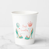 Kronen und hohe Absätze - Glamouröses Thema Rosa & Pappbecher (Rückseite)