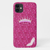 Kronen- und Kristallschuh auf rosa Glitzer Case-Mate iPhone Hülle (Rückseite)