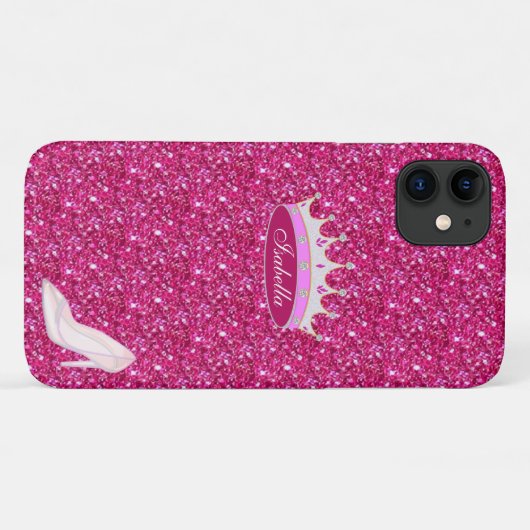 Kronen- und Kristallschuh auf rosa Glitzer Case-Mate iPhone Hülle (Rückseite (Horizontal))