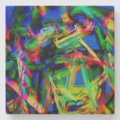 Kronenfarbene Quadrate, grüner Pinselstrich Steinuntersetzer (Vorderseite)