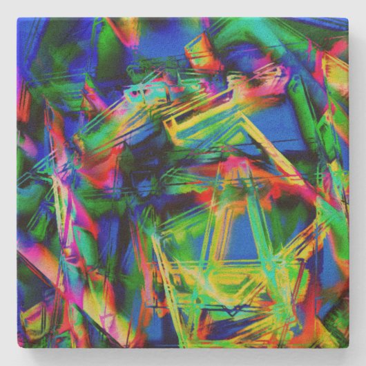 Kronenfarbene Quadrate, grüner Pinselstrich Steinuntersetzer (Vorderseite)