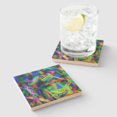 Kronenfarbene Quadrate, grüner Pinselstrich Steinuntersetzer (Seitenansicht)